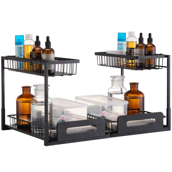 2-Tier Wire Pull Out Cabinet Under Sink Basket Organizer 10.7"x14.2" 2PCS