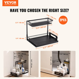 VEVOR 2-Tier Wire Pull Out Cabinet Under Sink Basket Organizer 10.7"x14.2" 2PCS - 0