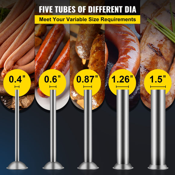 Manual Sausage Stuffer, 3 L / 7 LBS Horizontal Sausage Machine, Dual-Speed Meat Stuffer, Made of Food-Grade 304 Stainless Steel, Includes 5 Stuffing Tubes, for Home Kitchen Restaurant Commercial