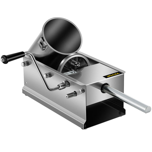VEVOR Manual Sausage Stuffer, 3 L / 7 LBS Horizontal Sausage Machine, Dual-Speed Meat Stuffer, Made of Food-Grade 304 Stainless Steel, Includes 5 Stuffing Tubes, for Home Kitchen Restaurant Commercial