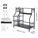 Golf Storage Garage Organizer, 2 Golf Bag Stand Holder and Other Sports Equipment Storage Rack, Rolling Ball Cart on Wheels, Outdoor Sport Gear and Toy Storage with Baskets & Hooks, Steel, Black-8