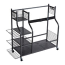Golf Storage Garage Organizer, 2 Golf Bag Stand Holder and Other Sports Equipment Storage Rack, Rolling Ball Cart on Wheels, Outdoor Sport Gear and Toy Storage with Baskets & Hooks, Steel, Black-12