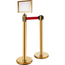 VEVOR Stanchion Post Barriers 6-Set Line Dividers, Stainless Steel Stanchions with 6.6 Red Retractable Belts, Stanchions with One Sign Frame, 34.6 Queue Safety Stanchions (Gold)-9