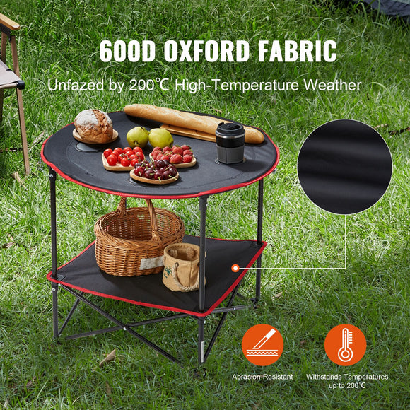 Folding Camping Table, Outdoor Portable Side Tables, Lightweight Fold Up Table, 600D Oxford Fabric & Steel Ultra Compact Work Table with Large Storage & Carry Bag, For Beach Picnic, 28.3"x24"