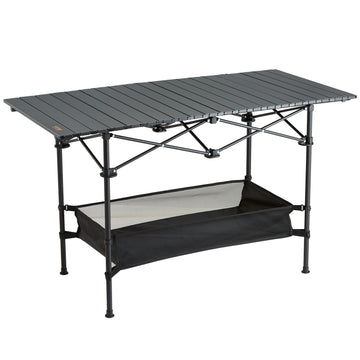 VEVOR Folding Camping Table, Outdoor Portable Side Tables, Lightweight Fold Up Table, Aluminum & Steel Ultra Compact Work Table with Large Storage and Carry Bag, For Beach, Picnic, Travel, 24x16 inch