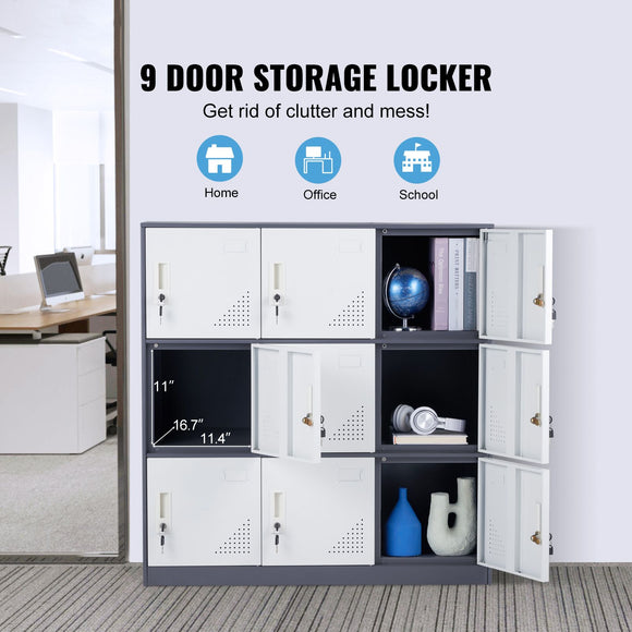 9 Doors Metal Storage Cabinet Employees Steel Storage Cabinet Office Gray
