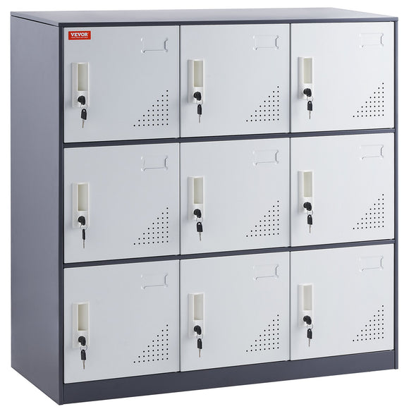 VEVOR 9 Doors Metal Storage Cabinet Employees Steel Storage Cabinet Office Gray