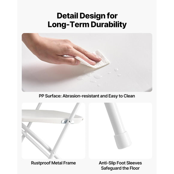 4 Pack Folding Chairs, Foldable Plastic Chairs with Heavy Duty Metal Frame, Portable Folding Card Table Chairs, Stackable Indoor Outdoor Seats for Home, Yard, Garden, Parties, Events, White