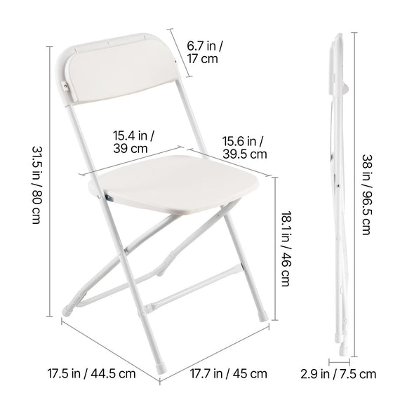 4 Pack Folding Chairs, Foldable Plastic Chairs with Heavy Duty Metal Frame, Portable Folding Card Table Chairs, Stackable Indoor Outdoor Seats for Home, Yard, Garden, Parties, Events, White