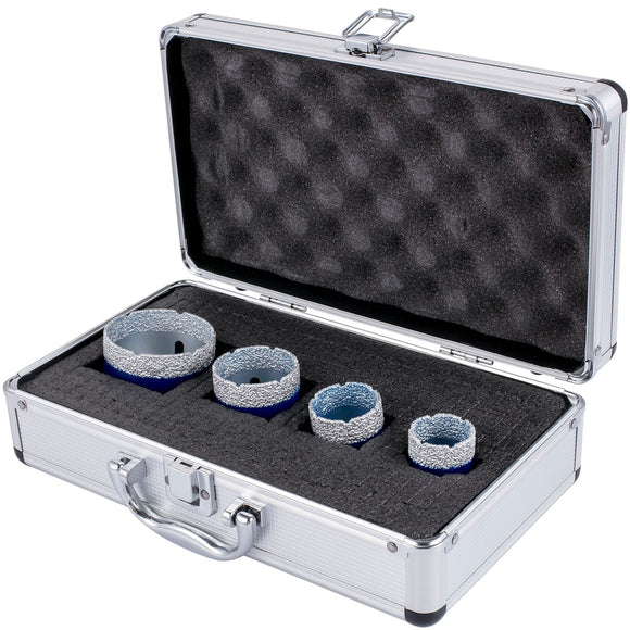 Diamond Drill Bits 4PCS Diamond Hole Saw 35/40/50/68mm Tile Hole Saw Kit Vacuum Brazed Diamond Drill Bit 0.59in/15mm Segment Tile Hole Saw w Storage Case for Tile Ceramic Porcelain Marble Stone