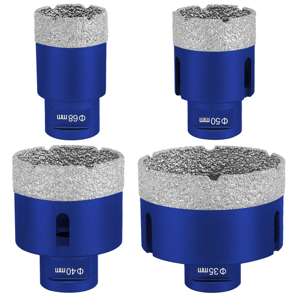 Diamond Drill Bits 4PCS Diamond Hole Saw 35/40/50/68mm Tile Hole Saw Kit Vacuum Brazed Diamond Drill Bit 0.59in/15mm Segment Tile Hole Saw w Storage Case for Tile Ceramic Porcelain Marble Stone