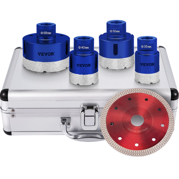 VEVOR Diamond Drill Bits 4PCS Diamond Hole Saw 35/40/50/68mm Tile Hole Saw Kit Vacuum Brazed Diamond Drill Bit 0.59in/15mm Segment Tile Hole Saw w Storage Case for Tile Ceramic Porcelain Marble Stone