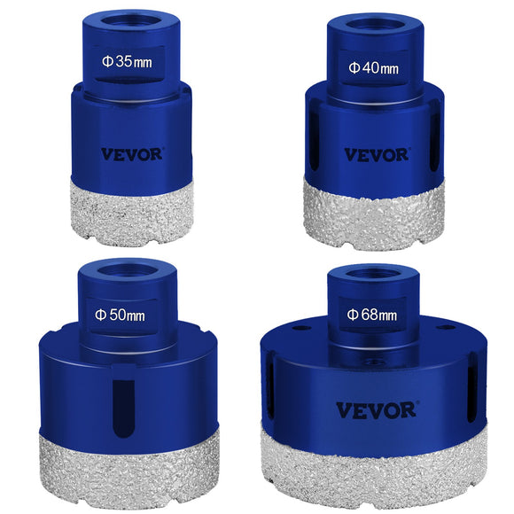 VEVOR Diamond Drill Bits 4PCS Diamond Hole Saw 35/40/50/68mm Tile Hole Saw Kit Vacuum Brazed Diamond Drill Bit 0.59in/15mm Segment Tile Hole Saw w Storage Case for Tile Ceramic Porcelain Marble Stone