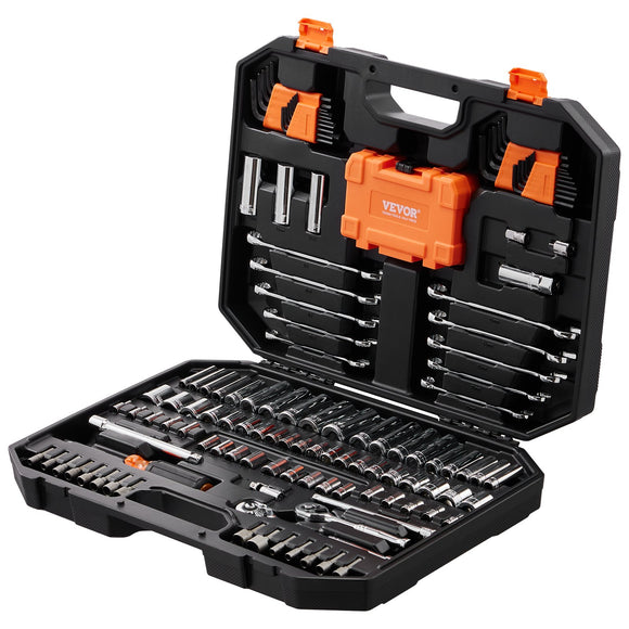 VEVOR Mechanics Tool Set and Socket Set 1/4in 3/8in Drive 145 Pcs SAE and Metric