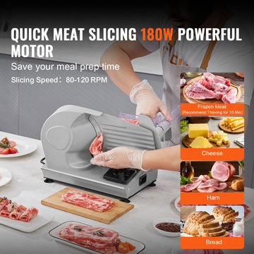 Meat Slicer, 180W Electric Deli Food Slicer with 7.5" SUS420 Stainless Steel Blade and Blade Guard, 0 - 0.6 inch Adjustable Thickness for Home Use, Easy to Clean, Cut Meat, Bread, Ham and Cheese - 0