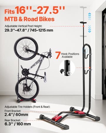 Bike Rack, Upright Bike Stand Floor for 406.4 to 700 mm Mountain & Road Bikes, Vertical & Horizontal Bicycle Stand for Secure Parking and Storage in Garage, Truck Bed, Indoor, Outdoor, Black - 0