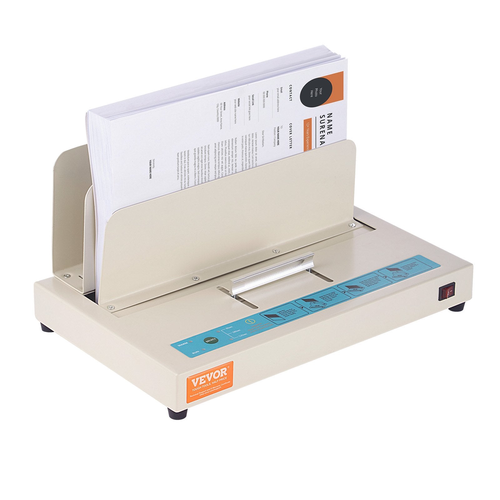 VEVOR Thermal Binding Machine, 500 Sheets Capacity Book Binding Machine, Thermal Book Binder 50mm Binding Thickness A3(Short Edge)/A4/A5 Document, with Infrared Optical Detection