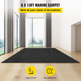 Bass Boat Carpet Cutpile Marine Carpet 6 x 13 ft Charcoal Black In/Outdoor - 0