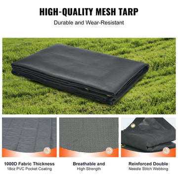 Dump Truck Mesh Tarp, 5 x 14 ft, PVC Coated Black Heavy Duty Cover with 5.5" 18oz Double Pocket, Brass Grommets, Reinforced Double Needle Stitch Webbing Fits Manual or Electric Dump Truck System - 0