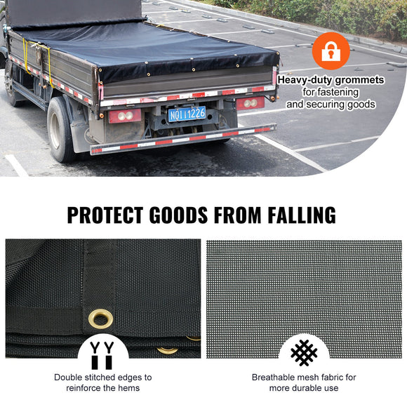 VEVOR Dump Truck Mesh Tarp, 5 x 14 ft, PVC Coated Black Heavy Duty Cover with 5.5" 18oz Double Pocket, Brass Grommets, Reinforced Double Needle Stitch Webbing Fits Manual or Electric Dump Truck System