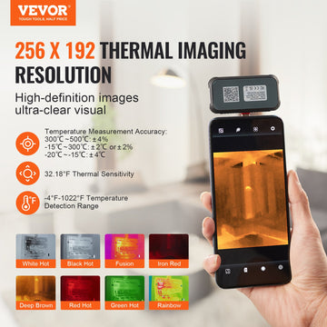 VEVOR Thermal Imaging Camera for Android, 256 x 192 IR Resolution Infrared Thermal Imager with Visual Camera, 25Hz Refresh Rate Thermal Camera for Smartphone/Tablet, -4-1022°F Temperature Range, IP54 - 0