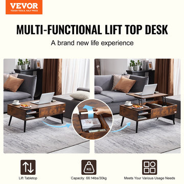 VEVOR Lift Top Coffee Table 39.4 in Rectangle Coffee Table for Living Room Brown - 0
