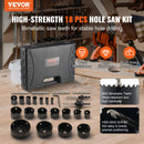 VEVOR Hole Saw Kit, 18 PCS Saw Blades, 6 Drill Bits, 1 Hex Wrench, Bi Metal M42 Hole Saw Set with Carrying Case, General Purpose Size from 3/4" to 4-1/2", Ideal for Wood Board, Iron and Plastic Plate-2