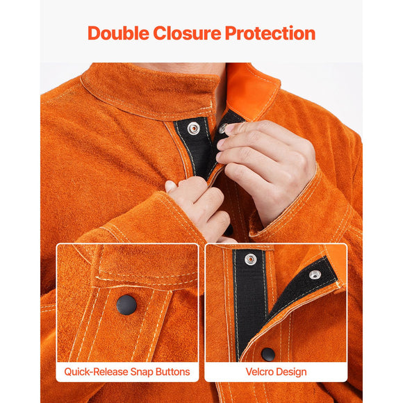 Flame-Resistant Welding Jacket Heavy Duty Leather Welding Jacket XL Size