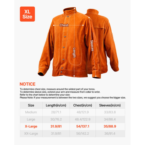 Flame-Resistant Welding Jacket Heavy Duty Leather Welding Jacket XL Size