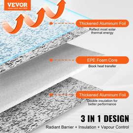 VEVOR Double Reflective Insulation Roll Foam Core Radiant Barrier 120 x 48 Inch / 3 x 1.2M - 0