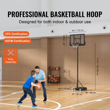 Basketball Hoop, 4-10 ft Adjustable Height Portable Backboard System, 44 inch Basketball Hoop & Goal, Kids & Adults Basketball Set with Wheels, Stand, and Fillable Base, for Outdoor/Indoor - 0