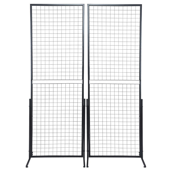 2' x 5.6' Grid Wall Panels Tower, 2 Packs Wire Gridwall Display Racks with T-Base Floorstanding, Double Side Gridwall Panels for Art Craft Shows, Retail Display with Extra Clips and Hooks