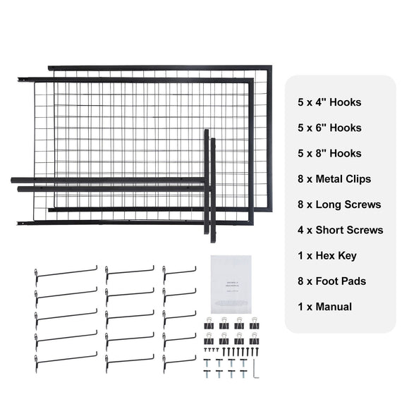 2' x 5.6' Grid Wall Panels Tower, 2 Packs Wire Gridwall Display Racks with T-Base Floorstanding, Double Side Gridwall Panels for Art Craft Shows, Retail Display with Extra Clips and Hooks