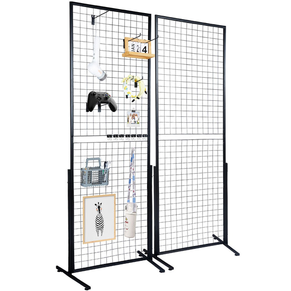 2' x 5.6' Grid Wall Panels Tower, 2 Packs Wire Gridwall Display Racks with T-Base Floorstanding, Double Side Gridwall Panels for Art Craft Shows, Retail Display with Extra Clips and Hooks