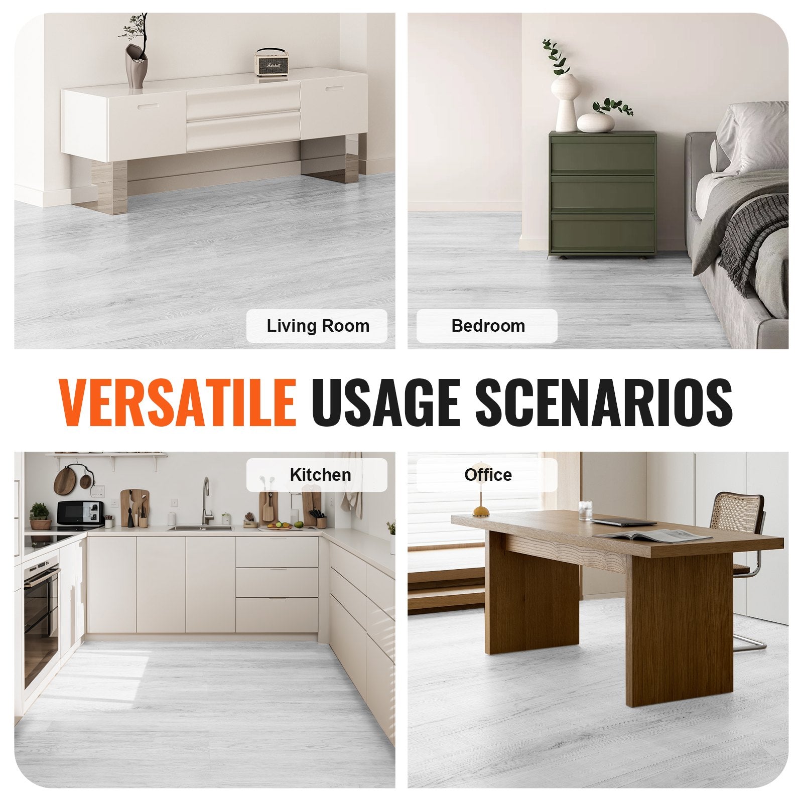 VEVORrlocking Vinyl Floor Tiles 48 x 7.3 inch, 10 Tiles 5.5mm Thick Snap Together, Light Gray Wood Grain DIY Flooring for Kitchen, Dining Room, Bedrooms & Bathrooms, Easy for Home Decor