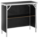 Folding Portable Bar Table, Tradeshow Podium Table for Indoor, Outdoor, Party, Picnic, Exhibition, Includes Carrying Case, Storage Shelf and Black Skirt, 38.39" x 15.16" x 34.25“-11