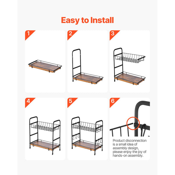 2 Tier Coffee Bar Organizer for Countertop w/ 12 Movable Hooks Mug Holder