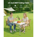 Folding Camping Table, Adjustable Height Portable Side Tables, Aluminum MDF Beach Table with Mesh Layer, Carrying Handle, Lightweight Compact for Outdoor Picnic BBQ Cooking, 24x16in, Silver-2