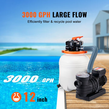 Sand Filter Above Ground with 285W Pool Pump 10,000 L/H Flow 6-Way Valve - 0