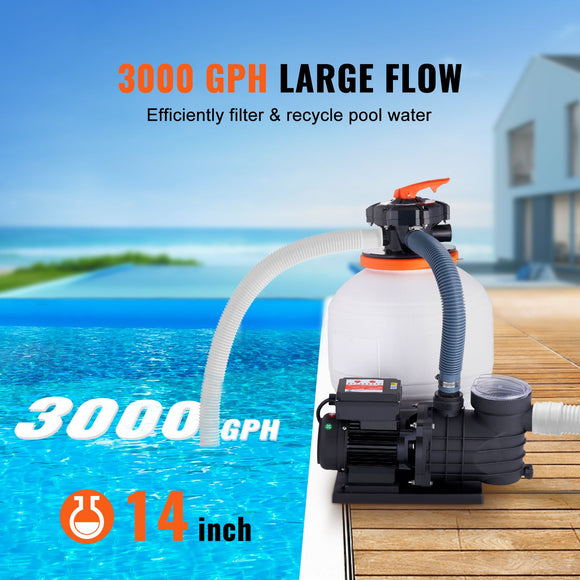 Sand Filter Above Ground with 450W Pool Pump 13,000 L/H Flow 6-Way Valve