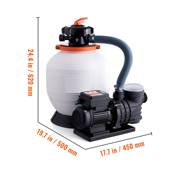Sand Filter Above Ground with 450W Pool Pump 13,000 L/H Flow 6-Way Valve