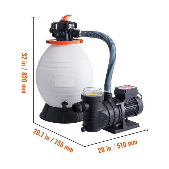 Sand Filter Above Ground with 850W Pool Pump 18,000 L/H Flow 6-Way Valve