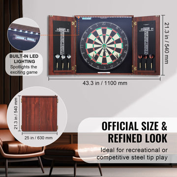 Dartboard and Cabinet Set Official Size Complete Accessory Steel Tip Dart - 0