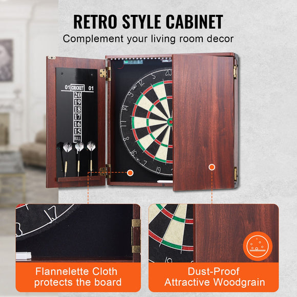Dartboard and Cabinet Set Official Size Complete Accessory Steel Tip Dart