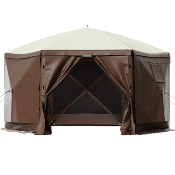 Pop-up Camping Gazebo Camping Canopy Shelter 6 Sided 10' x 10' Sun Shade
