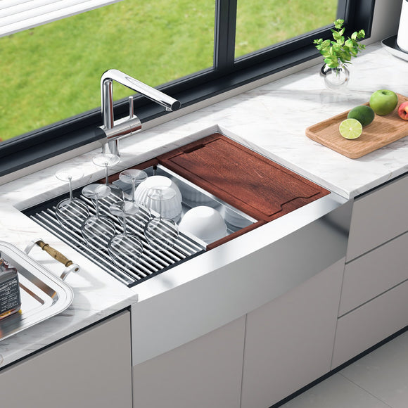 VEVOR Farmhouse Kitchen Sink, 304 Stainless Steel Drop-In Sinks, Top Mount Single Bowl Basin with Ledge & Accessories, Household Dishwasher Sinks for Workstation, Prep Kitchen, and Bar Sink, 36 inch