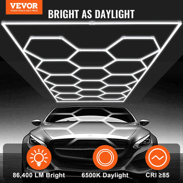 VEVOR Hexagon Garage Lights 86400LM 5 Grid Honeycomb LED Shop Ceiling Light - 0