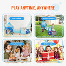 3 in 1 Kids Play Tent with Tunnel, Basketball Hoop for Boys, Girls, Babies and Toddlers, Indoor/Outdoor Pop Up Playhouse with Carrying Bag & Banding Straps Birthday Gifts, Blue Ocean-6