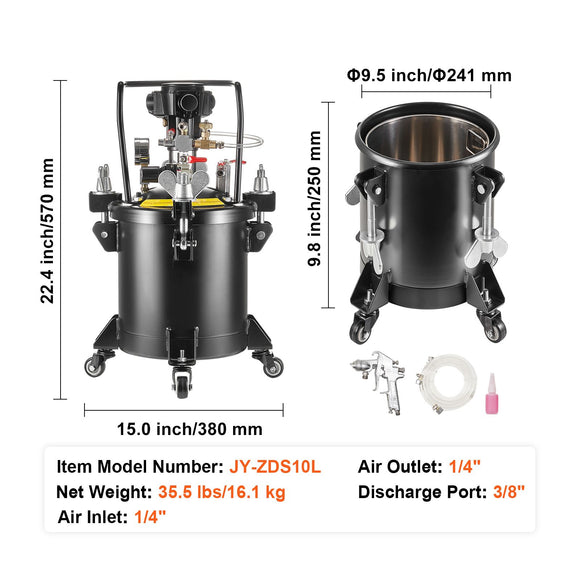 Spray Paint Pressure Pot Tank 10 L/2.5 gal Fully Automatic Stirring 70 psi