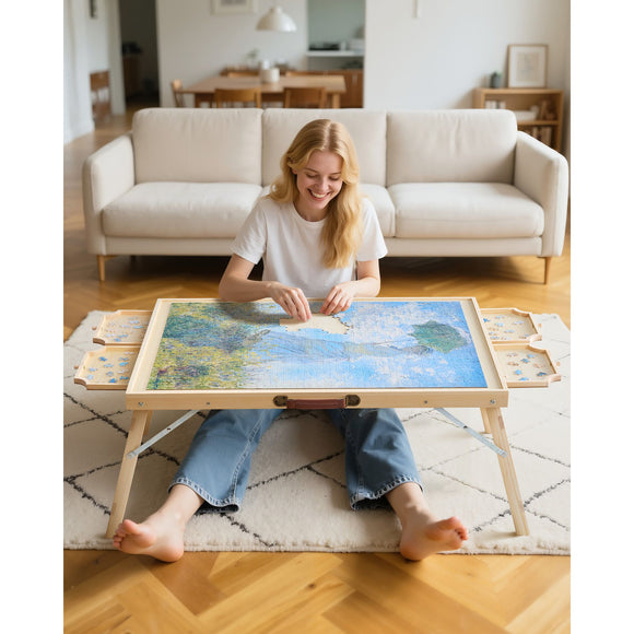 1500 Piece Puzzle Board with Folding Leg Portable Wooden Jigsaw 86x63cm